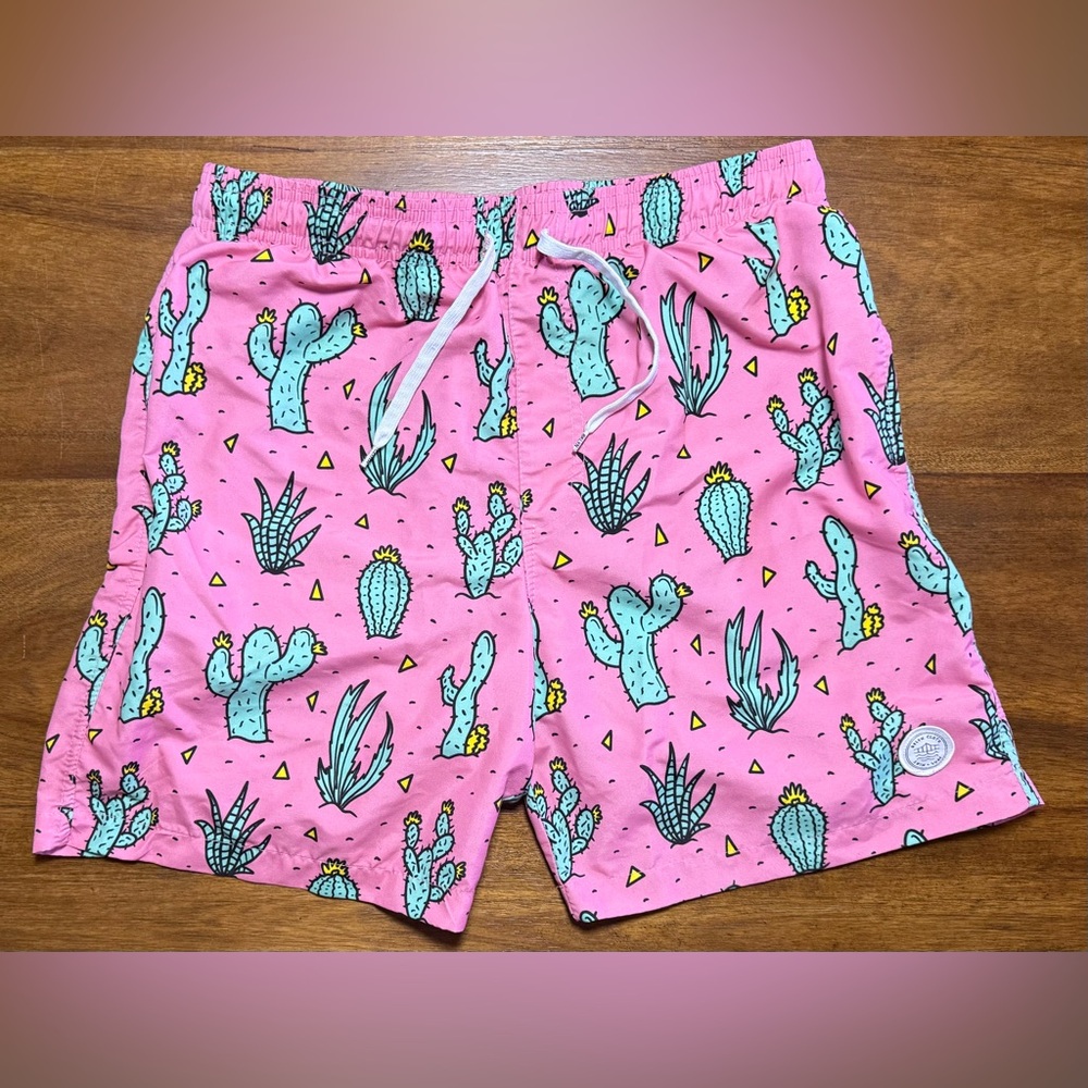 Brooklyn Cloth Pink Cactus Print Men's Swim Trunks